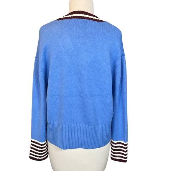 NWT French Connection Preppy Blue, White, Maroon Cardigan Medium Button Down 90s - Picture 4 of 10